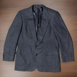 Vintage Christian Dior Mens Grey Double Breasted Sport Coat Blazer Wool